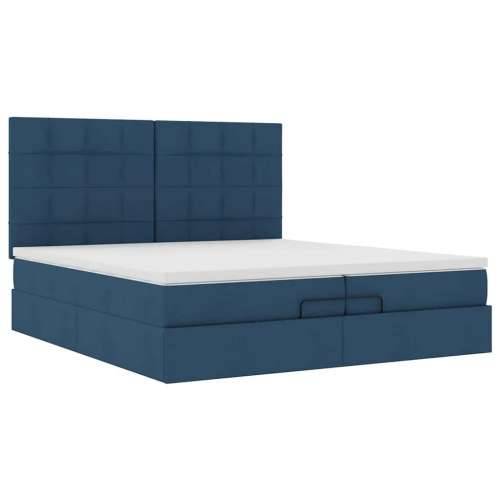 Otomanski okvir kreveta s madracima plavi 200x200cm tkanine - Plava 200 x 200 cm Blok s kvadratima Cijena