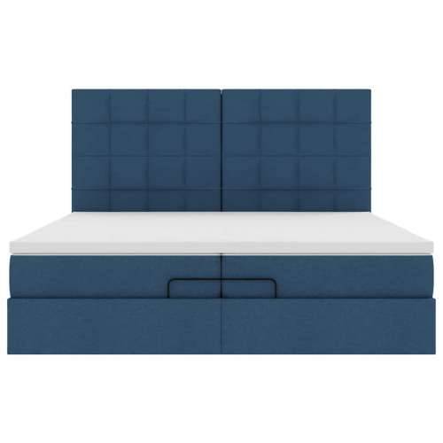 Otomanski okvir kreveta s madracima plavi 200x200cm tkanine - Plava 200 x 200 cm Blok s kvadratima Cijena