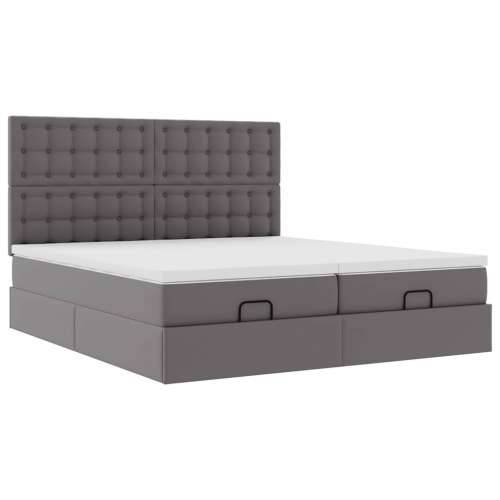 Otomanski okvir kreveta s madracima sivi 200x200cm umjetna koža - Siva 200 x 200 cm Cijena