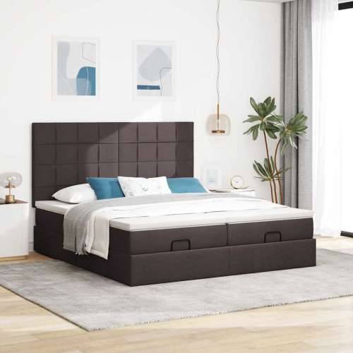 Okvir kreveta s madracima tamnosmeđi 200x200cm tkanine - Tamno smeđa 200 x 200 cm Blok s kvadratima Cijena