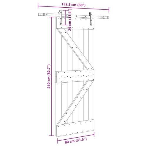 Klizna vrata s priborom za montažu 80 x 210 cm masivna borovina - 80 x 210 cm (152.5 cm) 1 Trokutasti Cijena