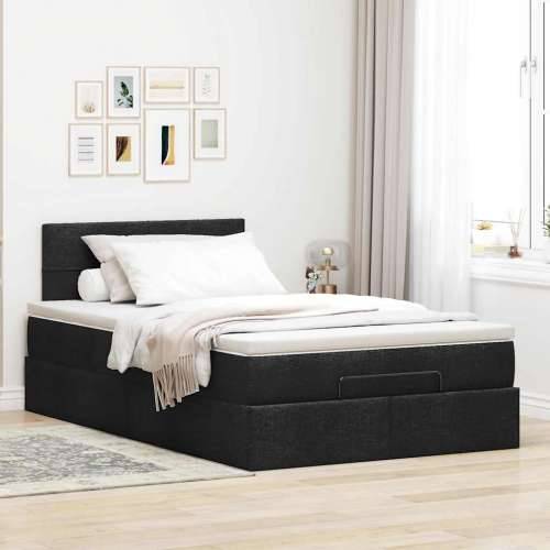 Otomanski krevet s madracem crni 120x200 cm tkanine - Crna 120 x 200 cm Blok s kvadratima Cijena