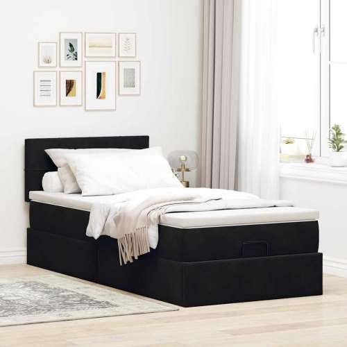 Otomanski okvir kreveta s madraca crni 90x190cm baršunasti - Crna 90 x 190 cm Blok s kvadratima Cijena