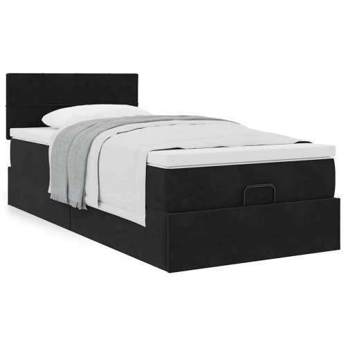 Otomanski okvir kreveta s madraca crni 90x190cm baršunasti - Crna 90 x 190 cm Blok s kvadratima Cijena