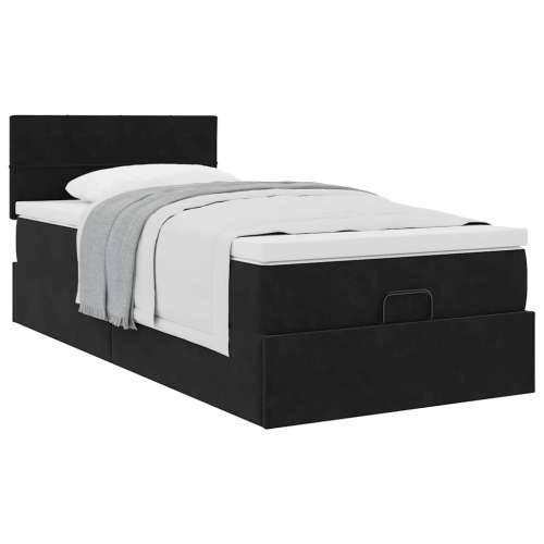 Otomanski okvir kreveta s madraca crni 90x190cm baršunasti - Crna 90 x 190 cm Blok s kvadratima Cijena