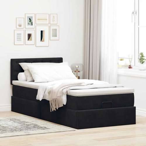 Otomanski okvir kreveta s madraca crni 90x190cm baršunasti - Crna 90 x 190 cm gumbi Cijena