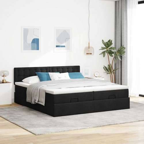 Otomanski okvir kreveta s madracima crni 180x200cm od tkanine - Crna 180 x 200 cm gumbi Cijena