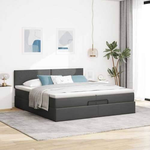Otomanski okvir kreveta s madracima tamnosivi 200x200cm tkanine - Tamno siva 200 x 200 cm Gladak dizajn Cijena