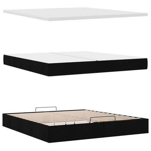 Otomanski okvir kreveta s madracima crni 200x200cm od tkanine - Crna 200 x 200 cm Blok s kvadratima Cijena