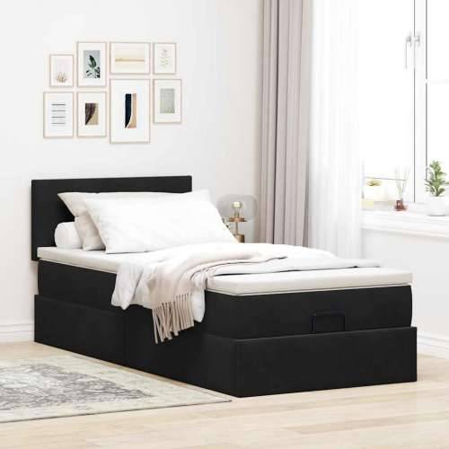 Otomanski okvir kreveta s madraca crni 90x190cm baršunasti - Crna 90 x 190 cm Gladak dizajn Cijena