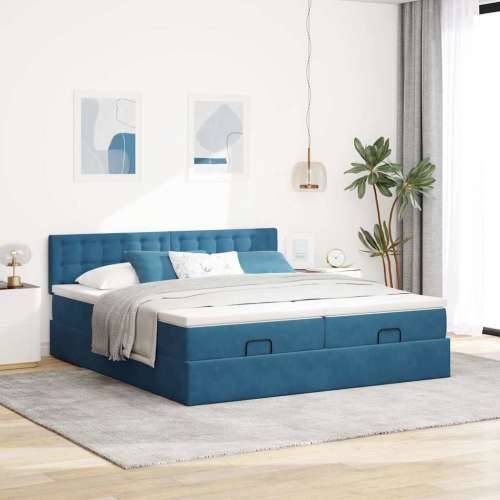 Otomanski okvir kreveta s madracima plavi 200x200cm baršunasti - Tamno plava 200 x 200 cm gumbi Cijena