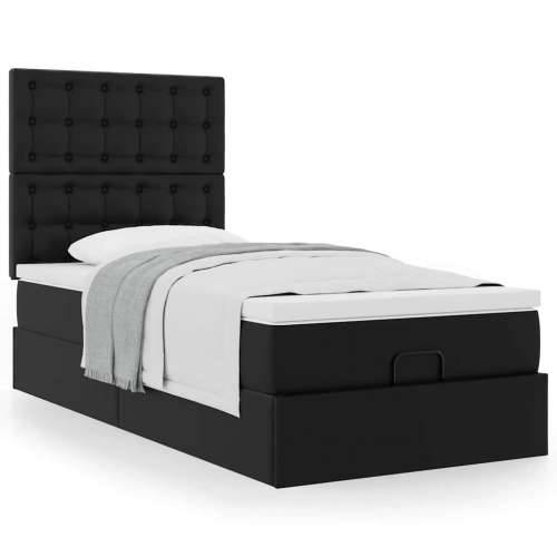 Otomanski krevet s madracem crni 90x200 cm umjetna koža - Crna 90 x 200 cm Cijena