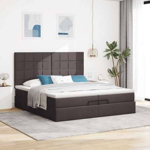 Okvir kreveta s madracima tamnosmeđi 200x200cm tkanine - Tamno smeđa 200 x 200 cm Blok s kvadratima Cijena
