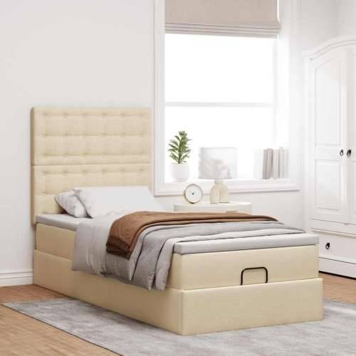 Otomanski krevet s madracem krem 100x200 cm tkanine - Krema 100 x 200 cm gumbi Cijena