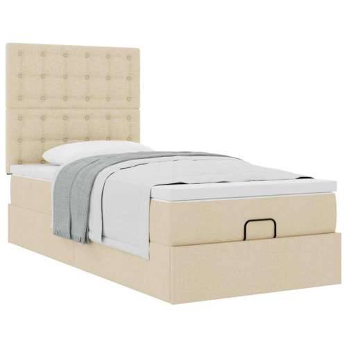 Otomanski krevet s madracem krem 100x200 cm tkanine - Krema 100 x 200 cm gumbi Cijena