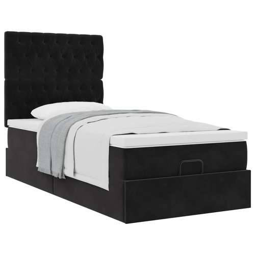 Otomanski okvir kreveta s madracima crni 90x190cm baršunasti - Crna 90 x 190 cm Dizajn s gumbima Cijena