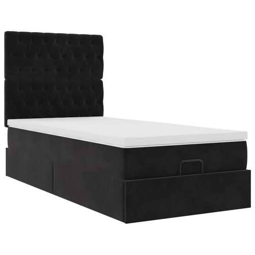 Otomanski okvir kreveta s madracima crni 90x190cm baršunasti - Crna 90 x 190 cm Dizajn s gumbima Cijena