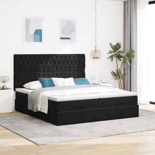 Otomanski okvir kreveta s madracima crni 180x200cm baršunasti - Crna 180 x 200 cm Dizajn s gumbima Cijena