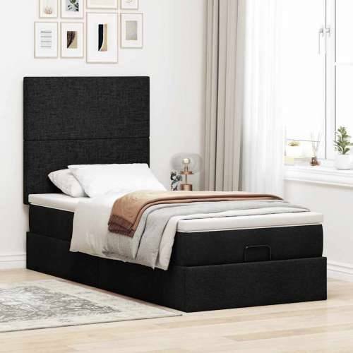 Otomanski krevet s madracem i LED crna 80x200cm tkanina - Crna 80 x 200 cm Gladak dizajn Cijena