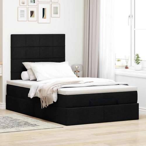 Otomanski krevet madracem i LED crna 120x190 cm tkanina - Crna 120 x 190 cm Blok s kvadratima Cijena
