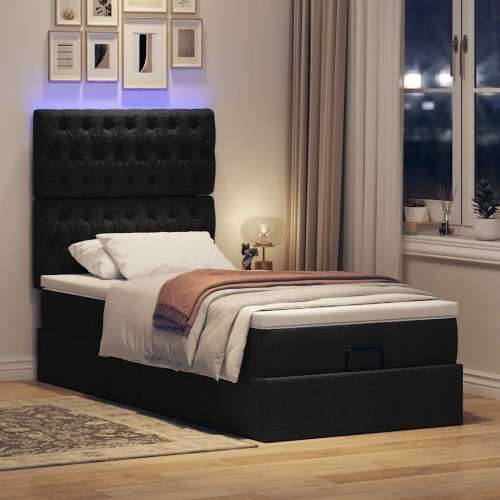 Otomanski krevet s madracem i LED crna 80x200cm tkanina - Crna 80 x 200 cm Dizajn s gumbima Cijena