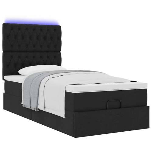 Otomanski krevet s madracem i LED crna 80x200cm tkanina - Crna 80 x 200 cm Dizajn s gumbima Cijena