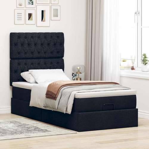 Otomanski krevet s madracem i LED crna 80x200cm tkanina - Crna 80 x 200 cm Dizajn s gumbima Cijena