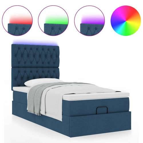 Otomanski krevet s madracem i LED plavi 100x200 cm tkanine - Plava 100 x 200 cm Dizajn s gumbima Cijena