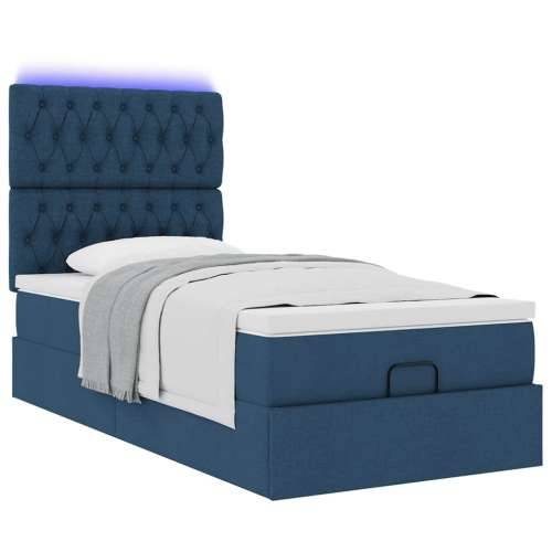 Otomanski krevet s madracem i LED plavi 100x200 cm tkanine - Plava 100 x 200 cm Dizajn s gumbima Cijena