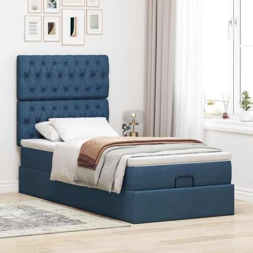 Otomanski krevet s madracem i LED plavi 100x200 cm tkanine - Plava 100 x 200 cm Dizajn s gumbima Cijena