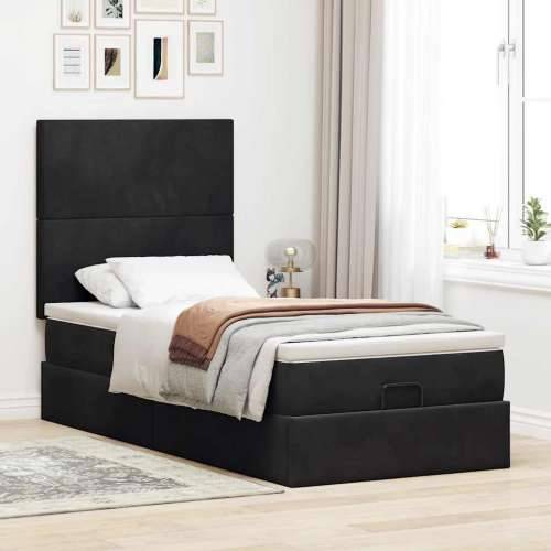 Otomanski okvir kreveta s madracima crni 90x190cm baršunasti - Crna 90 x 190 cm Gladak dizajn Cijena