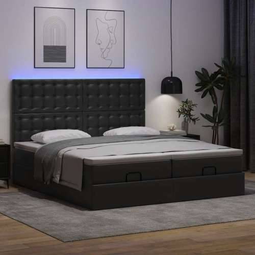 Otomanski krevet s madracima i LED crni 180x200 cm umjetna koža - Crna 180 x 200 cm Cijena