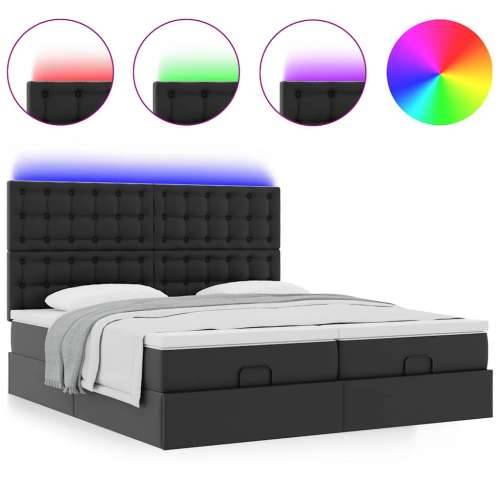 Otomanski krevet s madracima i LED crni 180x200 cm umjetna koža - Crna 180 x 200 cm Cijena