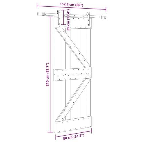 Klizna vrata s priborom za montažu 80 x 210 cm masivna borovina - 80 x 210 cm (152.5 cm) 1 Trokutasti Cijena