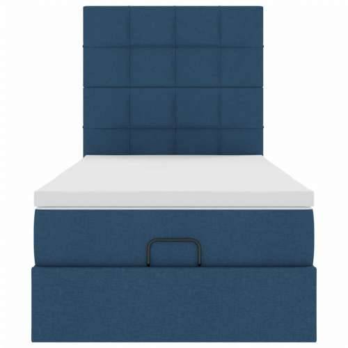 Otomanski krevet s madracem plavi 90x200 cm tkanine - Plava 90 x 200 cm Blok s kvadratima Cijena
