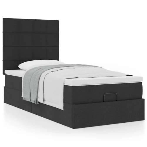 Otomanski krevet s madracem crni 100x200 cm tkanine - Crna 100 x 200 cm Blok s kvadratima Cijena