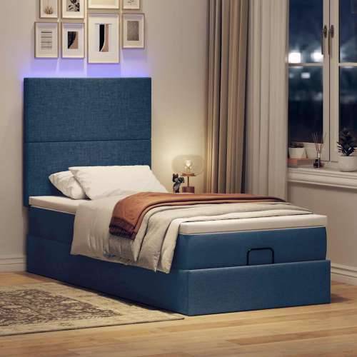 Otomanski krevet s madracem i LED plavi 90x200 cm tkanine - Plava 90 x 200 cm Gladak dizajn Cijena
