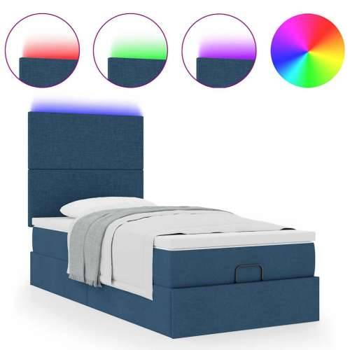Otomanski krevet s madracem i LED plavi 90x200 cm tkanine - Plava 90 x 200 cm Gladak dizajn Cijena