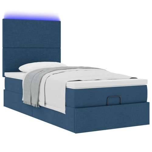 Otomanski krevet s madracem i LED plavi 90x200 cm tkanine - Plava 90 x 200 cm Gladak dizajn Cijena