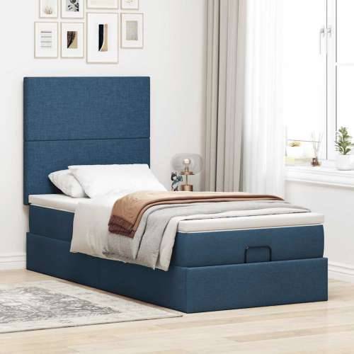 Otomanski krevet s madracem i LED plavi 90x200 cm tkanine - Plava 90 x 200 cm Gladak dizajn Cijena