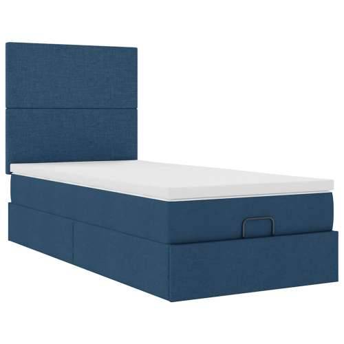 Otomanski krevet s madracem i LED plavi 90x200 cm tkanine - Plava 90 x 200 cm Gladak dizajn Cijena