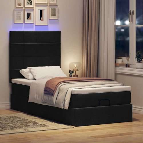 Otomanski okvir kreveta s madraca crni 90x200cm od tkanine - Crna 90 x 200 cm Blok s kvadratima Cijena