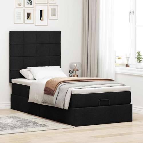 Otomanski okvir kreveta s madraca crni 90x200cm od tkanine - Crna 90 x 200 cm Blok s kvadratima Cijena