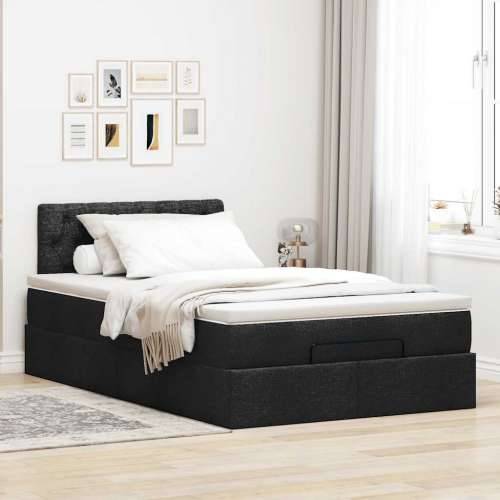 Otomanski krevet s madracem crni 120x190 cm tkanine - Crna 120 x 190 cm Dizajn s gumbima Cijena