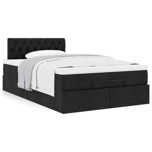 Otomanski krevet s madracem crni 120x190 cm tkanine - Crna 120 x 190 cm Dizajn s gumbima Cijena