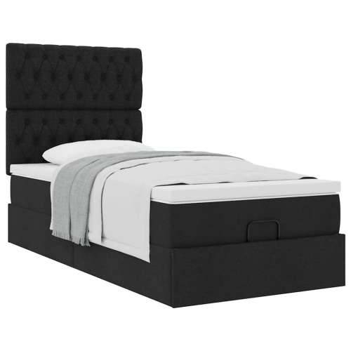 Otomanski krevet s madracem crni 90x200 cm tkanine - Crna 90 x 200 cm Dizajn s gumbima Cijena