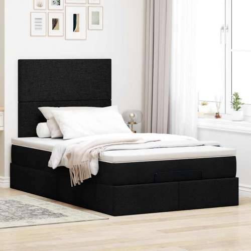 Otomanski krevet madracem i LED crna 120x190 cm tkanina - Crna 120 x 190 cm Gladak dizajn Cijena