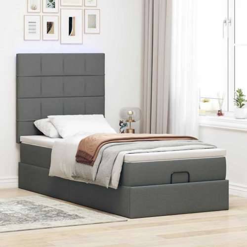 Otomanski okvir kreveta s madraca tamnosivi 90x190cm tkanine - Tamno siva 90 x 190 cm Blok s kvadratima Cijena