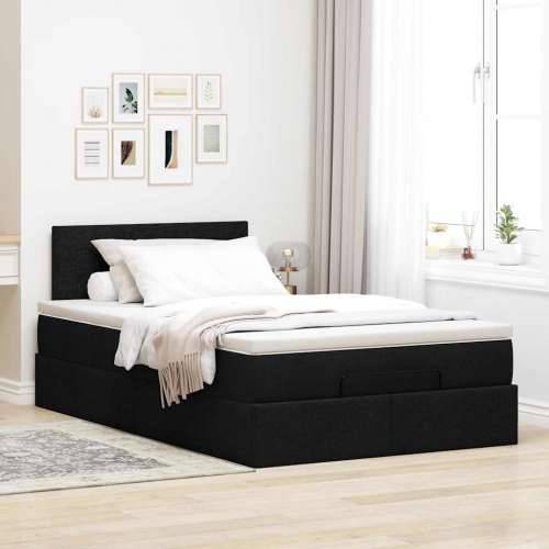Otomanski krevet s madracem crni 120x190 cm tkanine - Crna 120 x 190 cm Gladak dizajn Cijena
