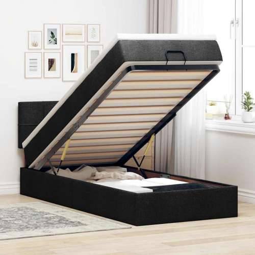 Otomanski krevet s madracem crni 90x200 cm tkanine - Crna 90 x 200 cm Blok s kvadratima Cijena